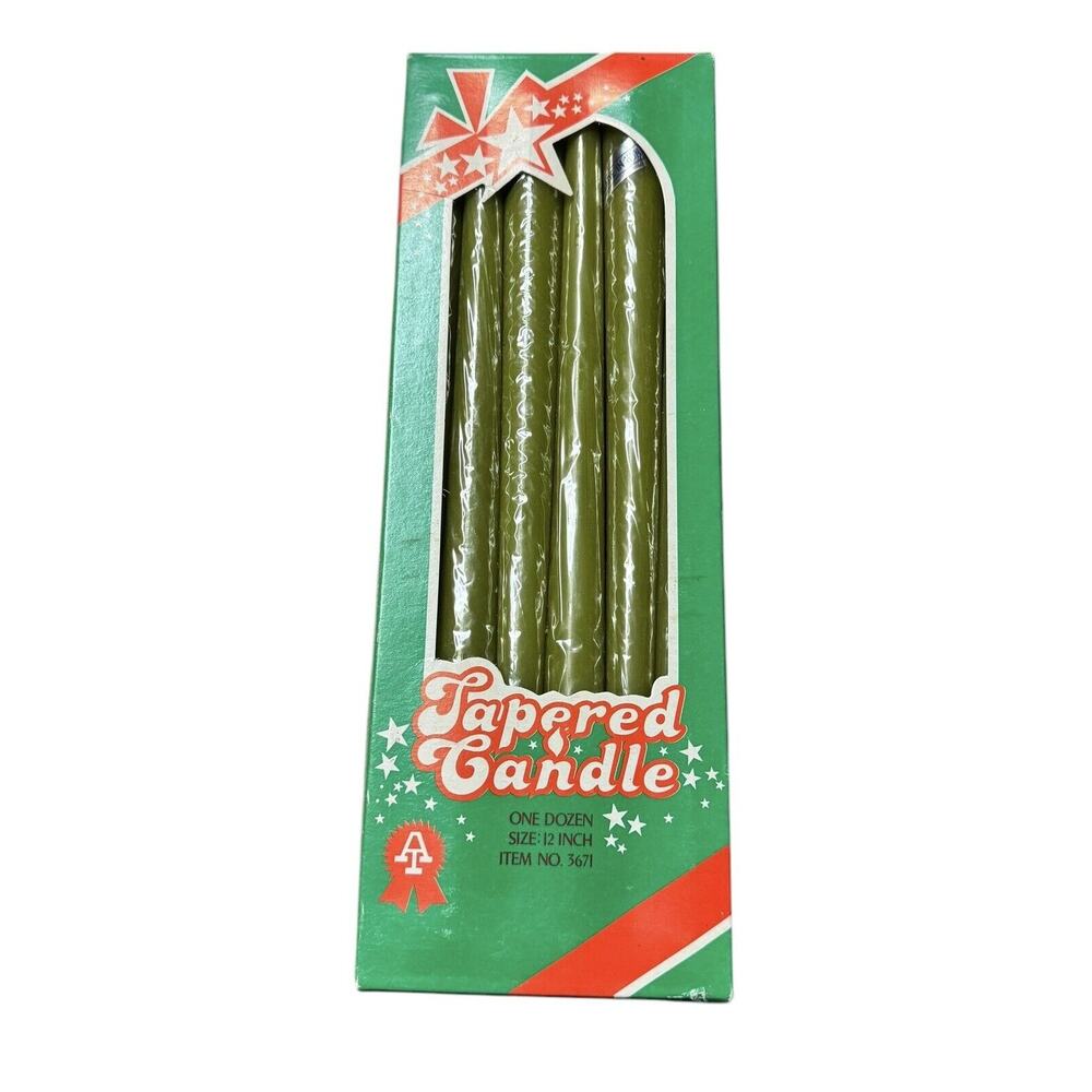MCM Green Tapered Candles (12) NEW VTG 12” Holiday Christmas Cottage Cabin‎ Read